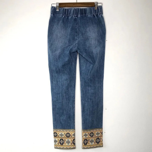 Soft Surroundings Elastic Waist Slip on Decorative Hem Jeans - Picture 9 of 10